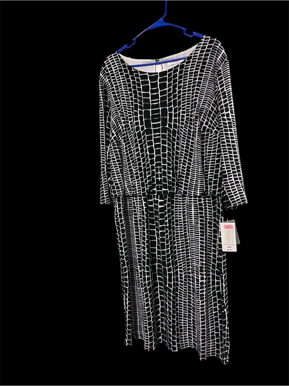 Allison Daley Black and White Grid Long-Sleeve Midi Dress